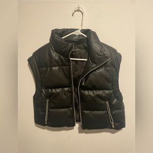 Zara leather cropped puffer vest